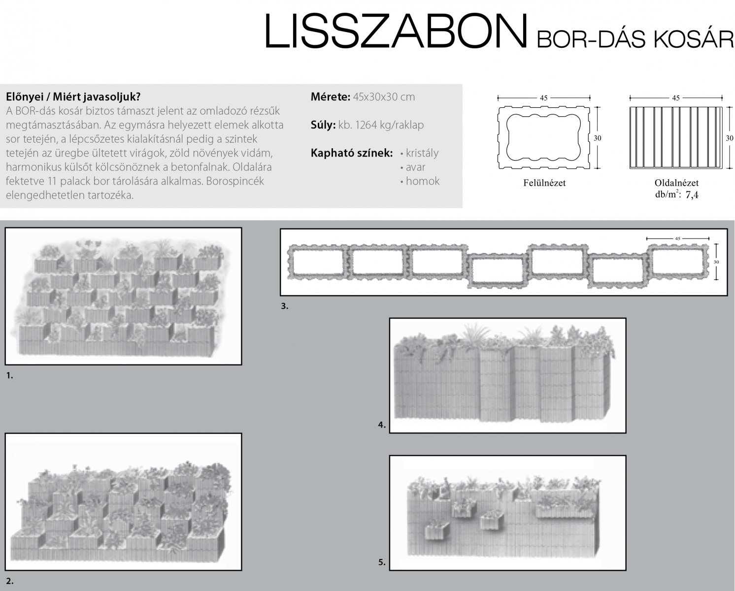 KK Kavics Beton Lisszabon Bordás kosár - Image 10