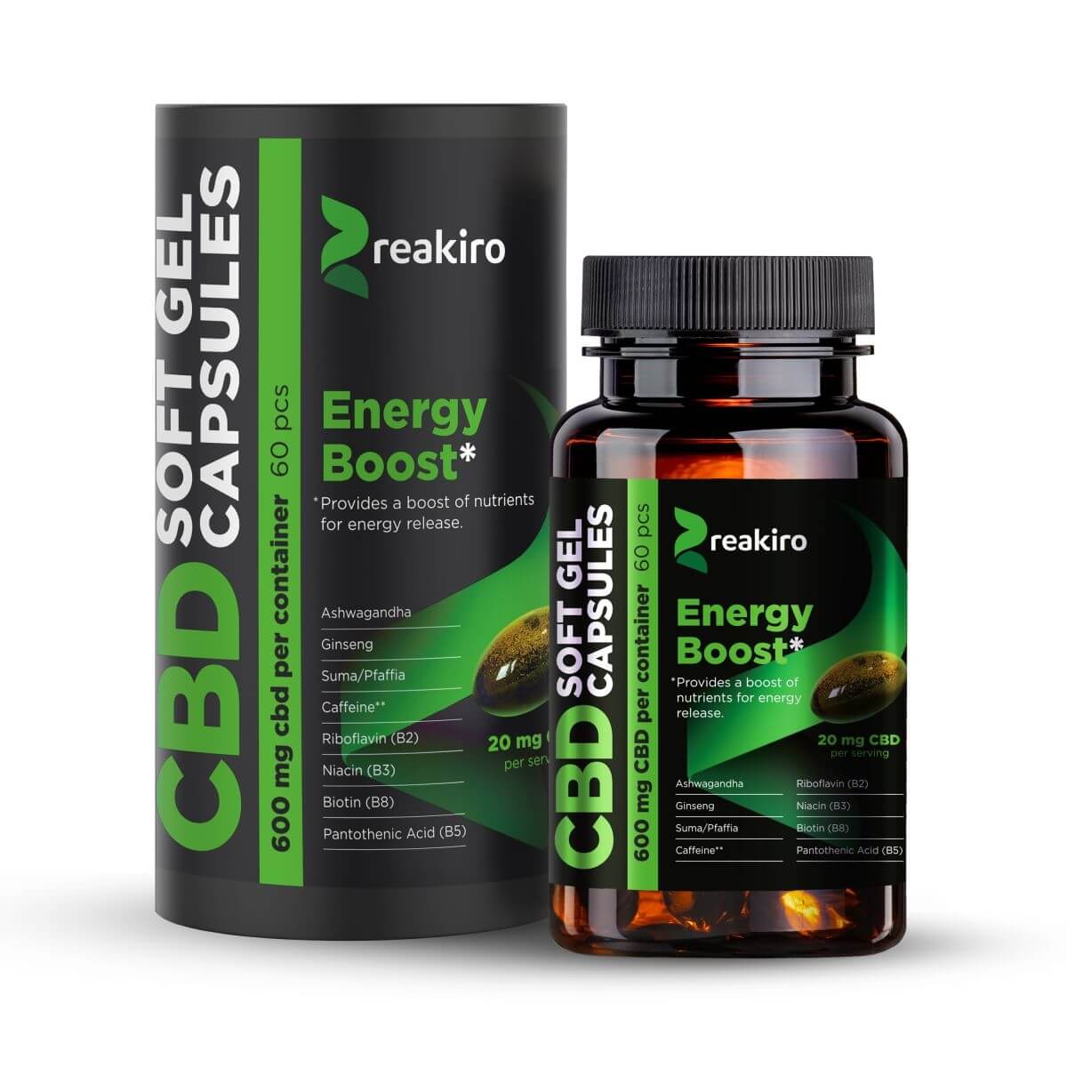REAKIRO Energetizáló CBD Kapszula 600 mg 60 db